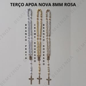 Terço Aparecida nova 8mm rosa pérola