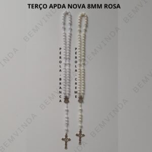 Terço Aparecida nova 8mm rosa pérola