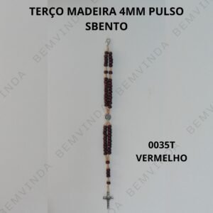 Terço de madeira 4mm pulso Nossa Senhora Aparecida, São Bento
